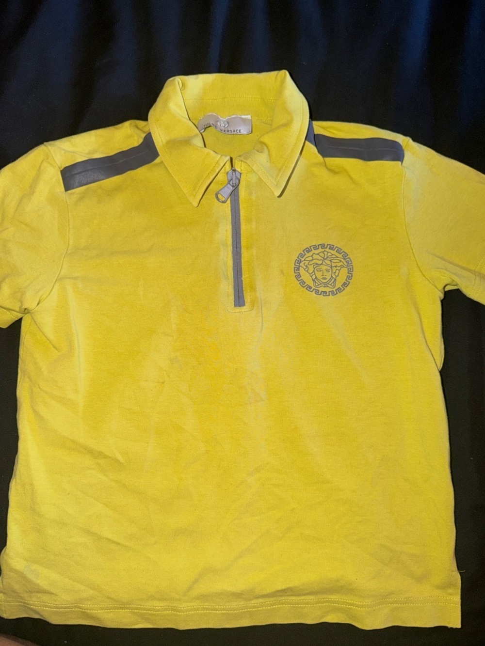 Versace Kids Yellow/ Green Polo Zip-Up with Grey Trim